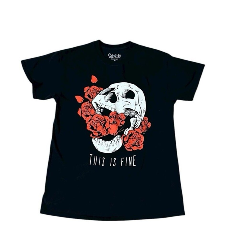 Spencer’s skull & roses T-shirt Short Sleeve M grunge whimsy goth indie